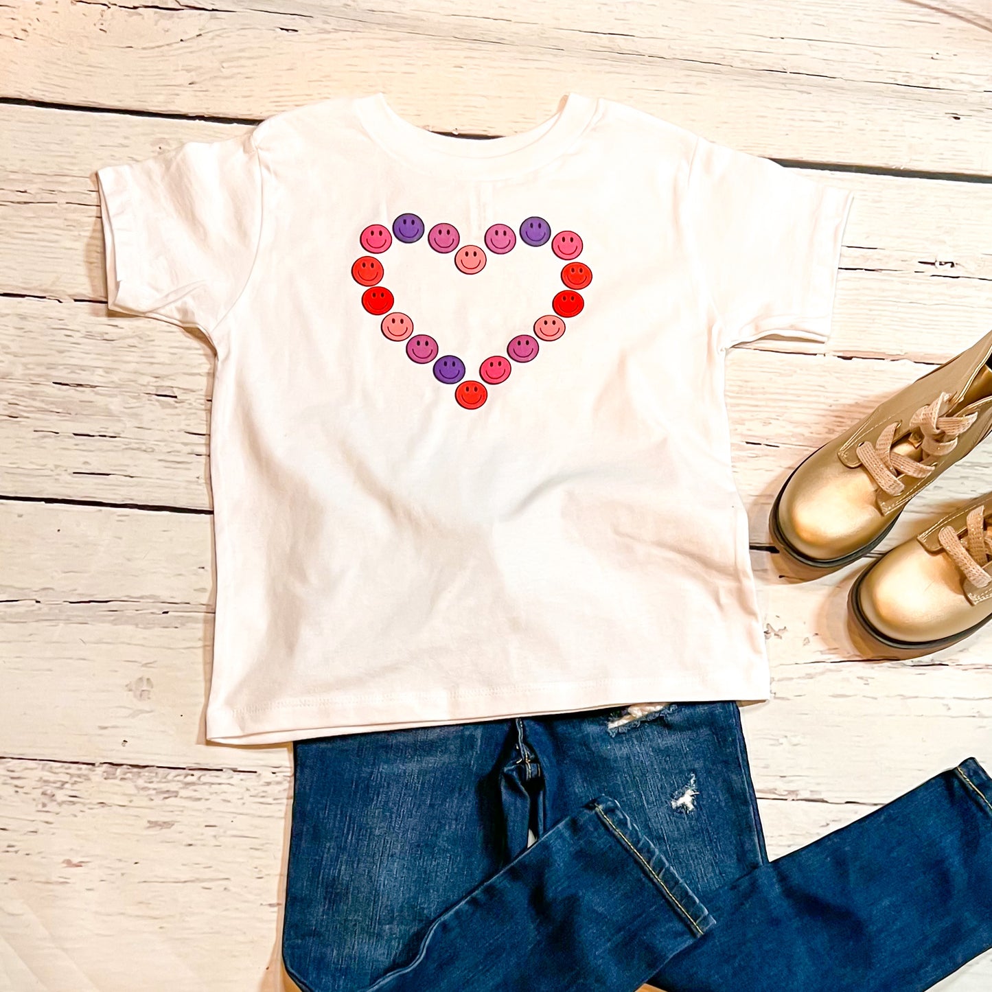 Heart with tiny smiley faces Valentine toddler tshirt