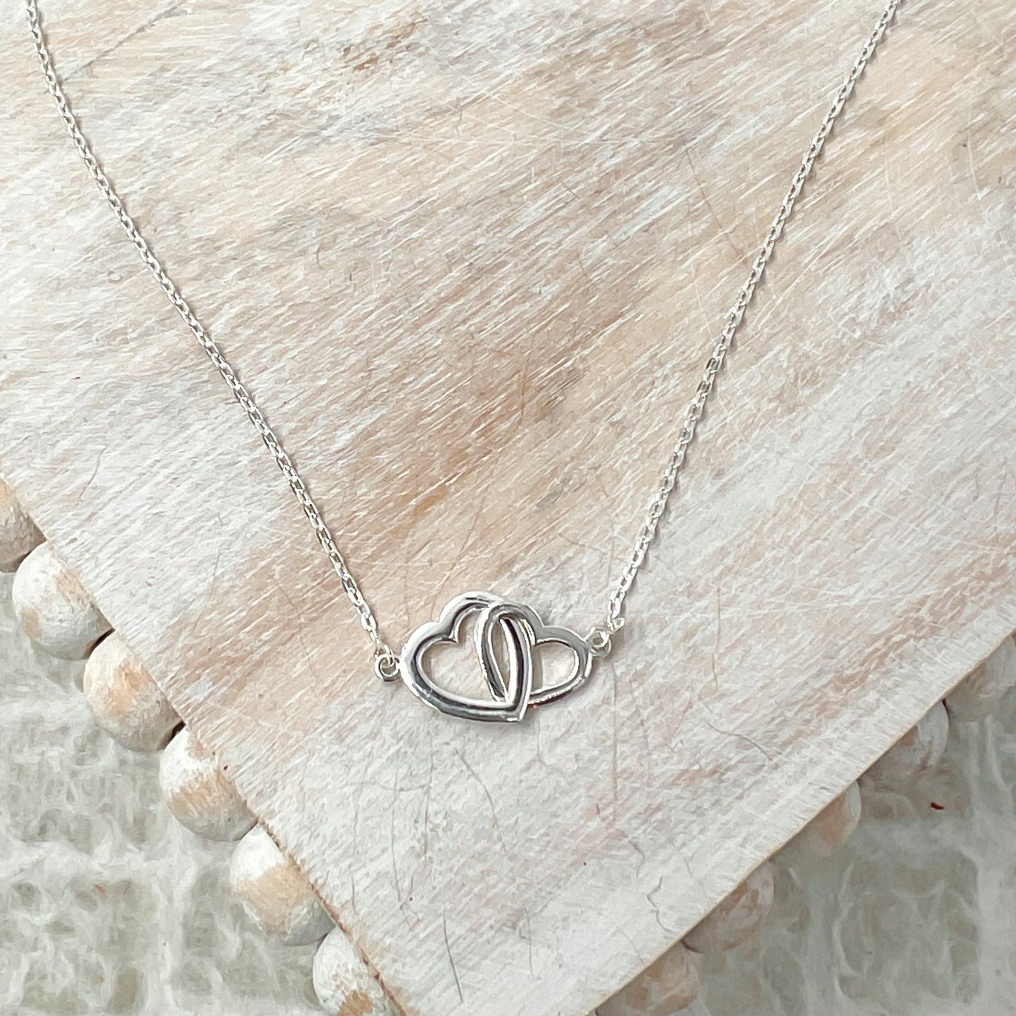 Interlocking Sterling Silver Heart 16 inch Necklace