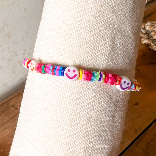 Clay Heishi Bead Smiley Face Bracelet