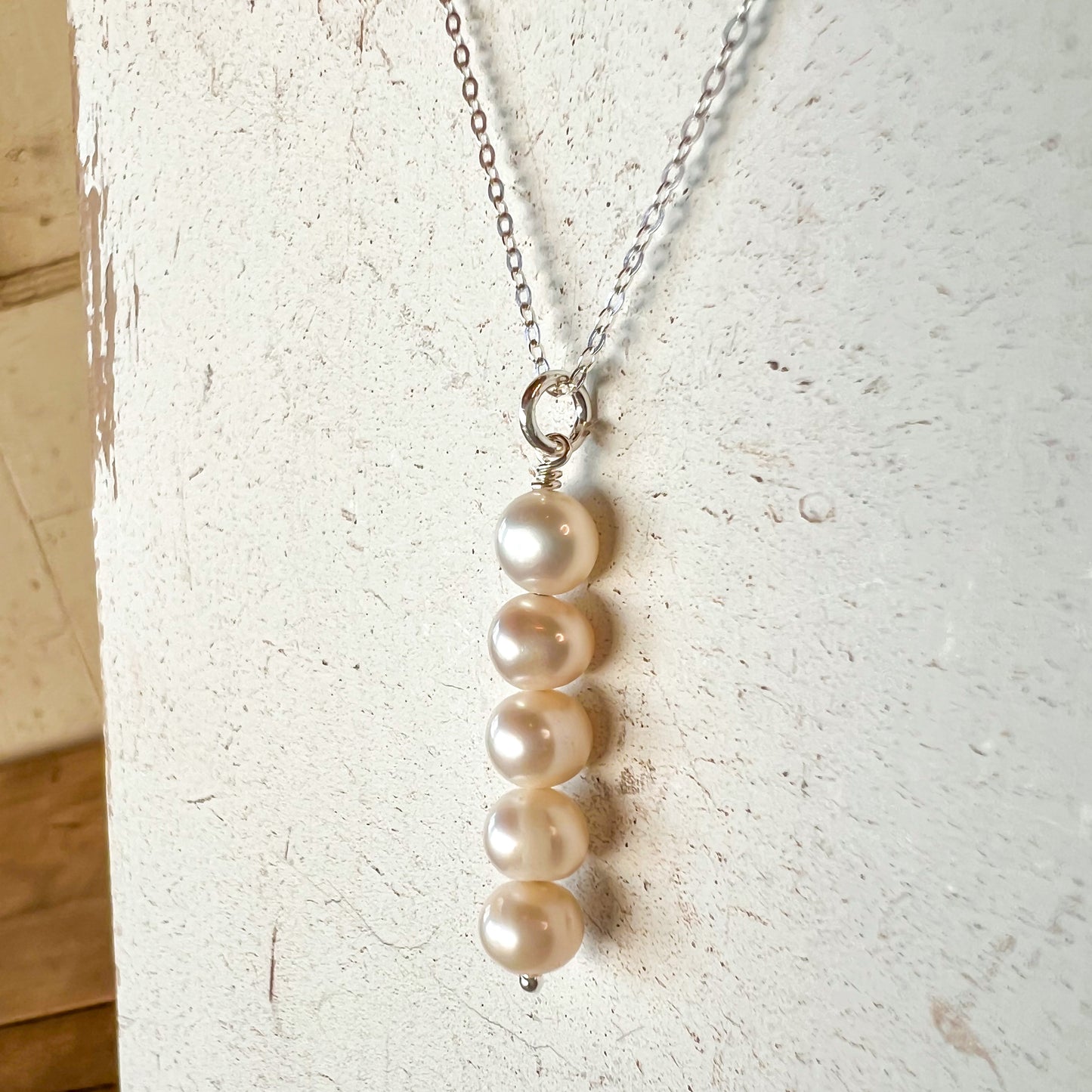 Five Pearl Dainty Pendant Sterling Silver Necklace Perfect for Layering