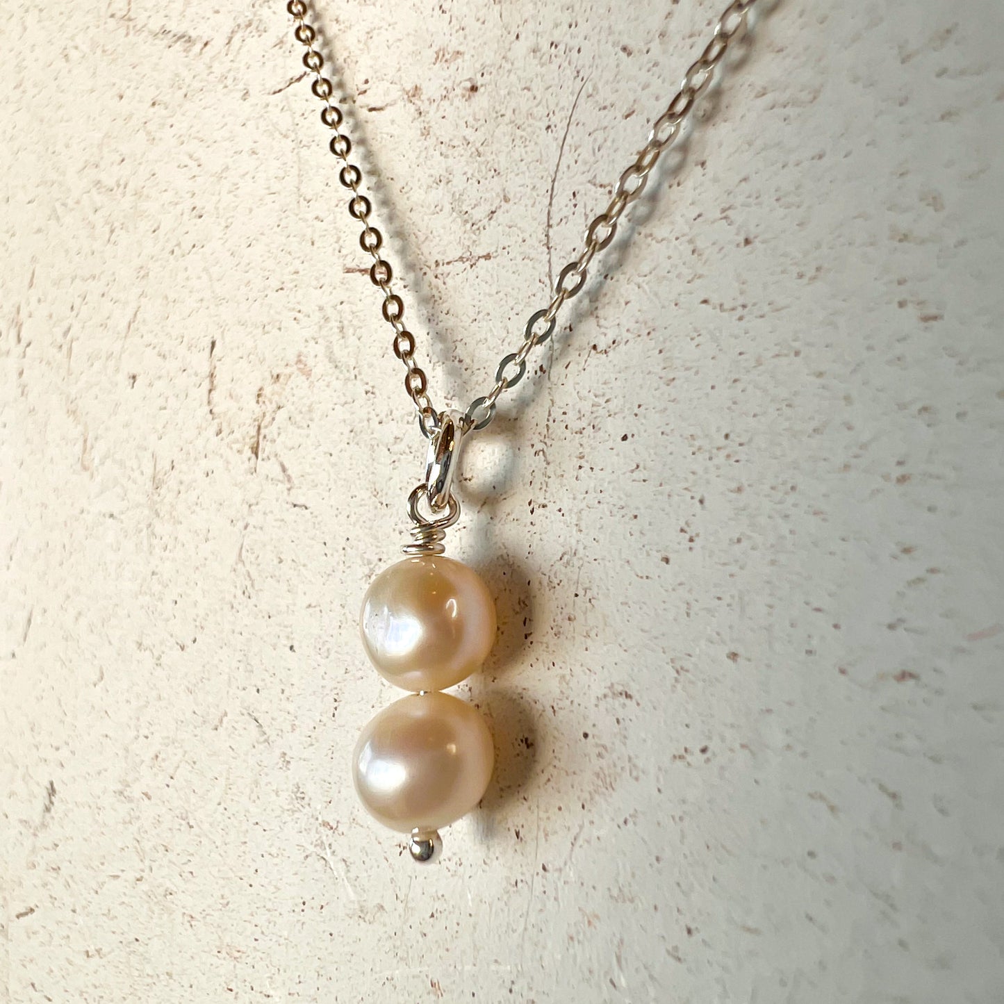 Double Pearl Dainty Pendant Sterling Silver Necklace Minimalist jewelry Perfect for Layering