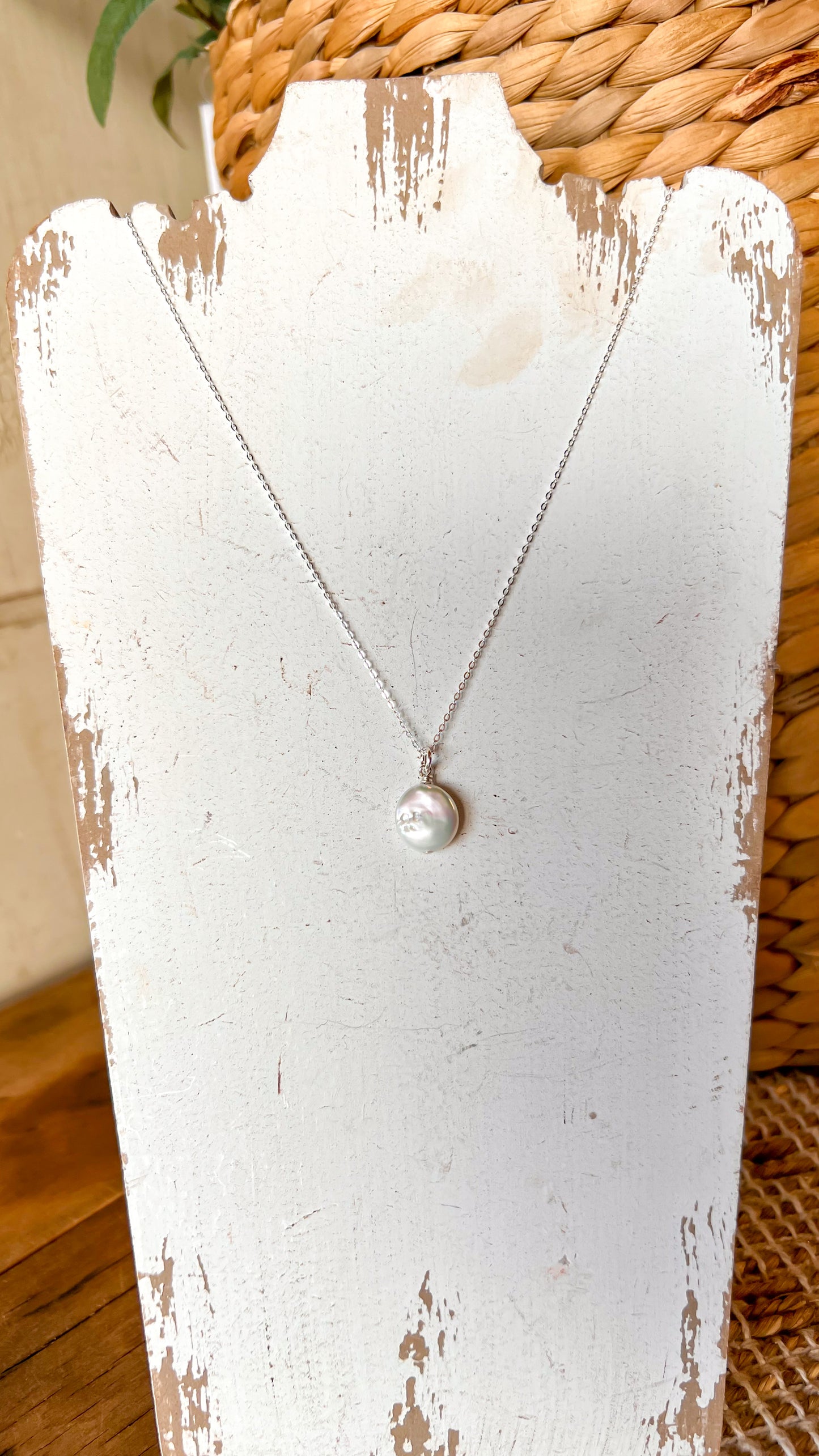 Small Dainty Coin Pearl Pendant Sterling Silver Necklace Perfect for Layering