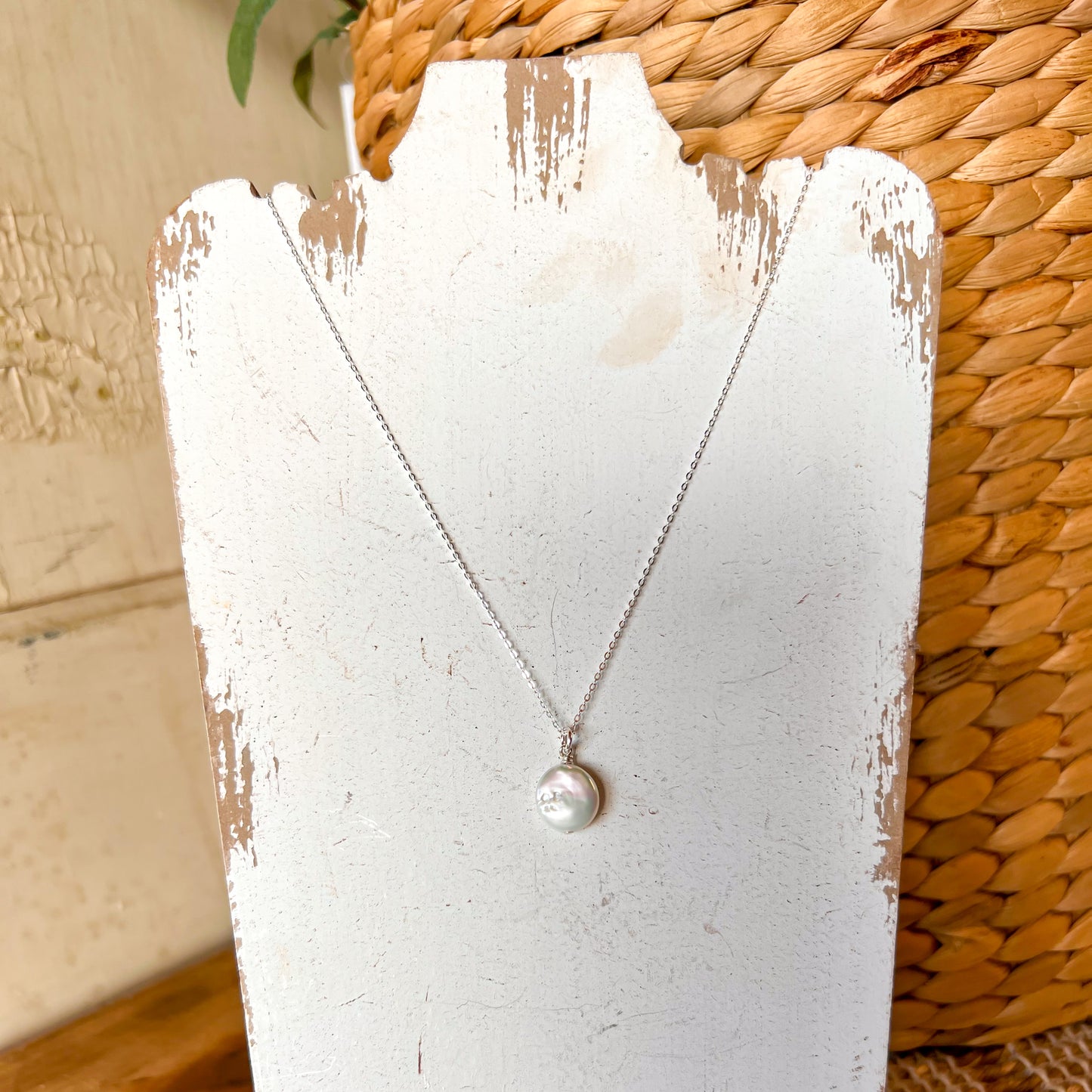 Small Dainty Coin Pearl Pendant Sterling Silver Necklace Perfect for Layering