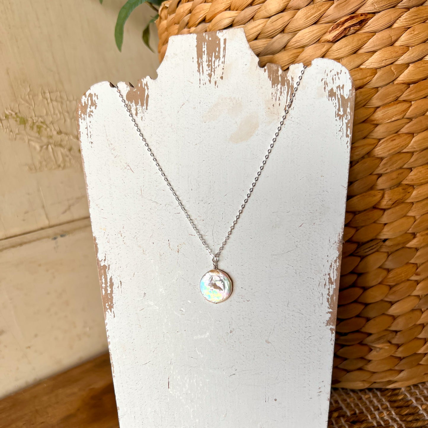 Coin Pearl Pendant Sterling Silver Necklace Perfect for Layering