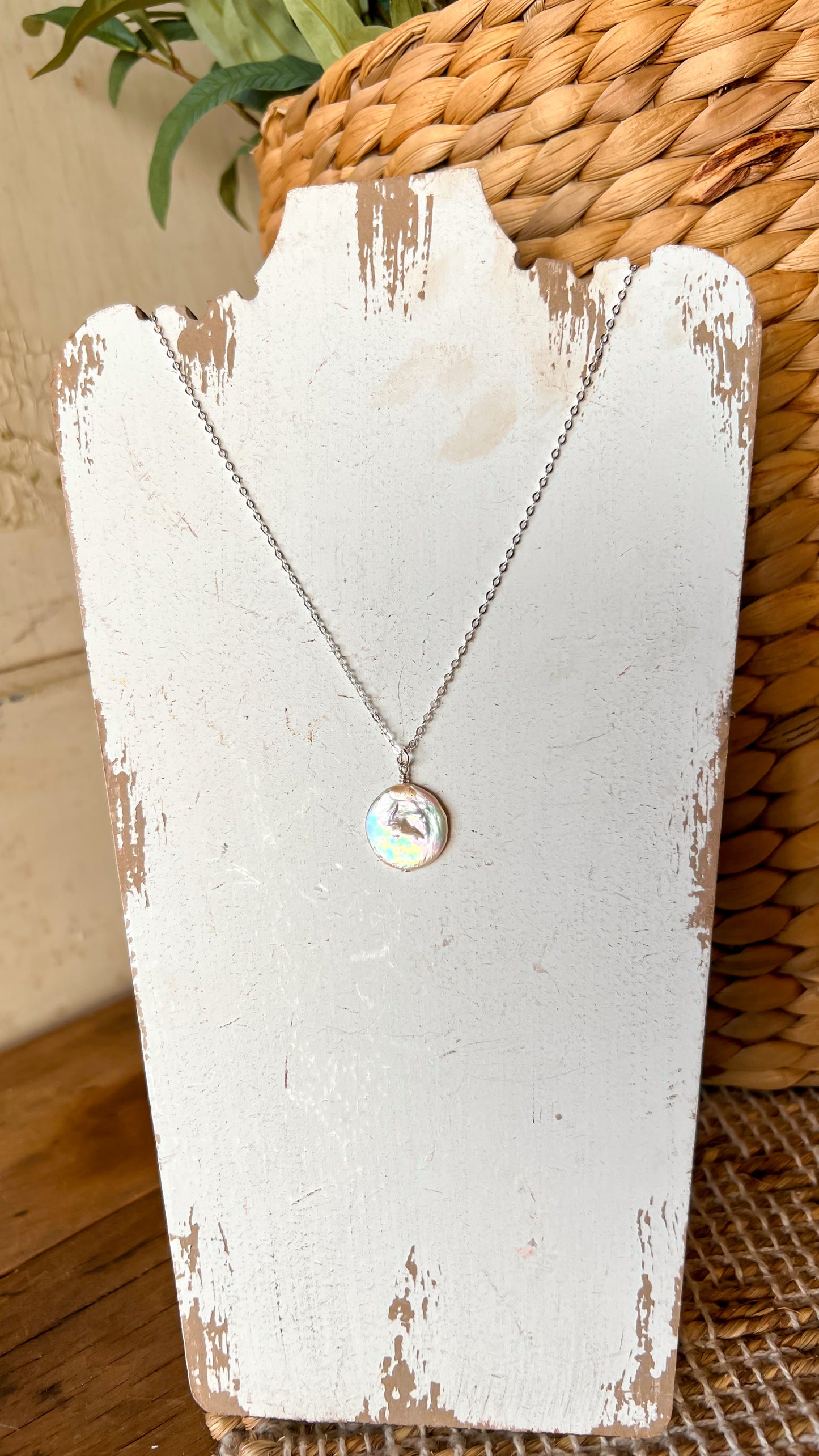 Coin Pearl Pendant Sterling Silver Necklace Perfect for Layering