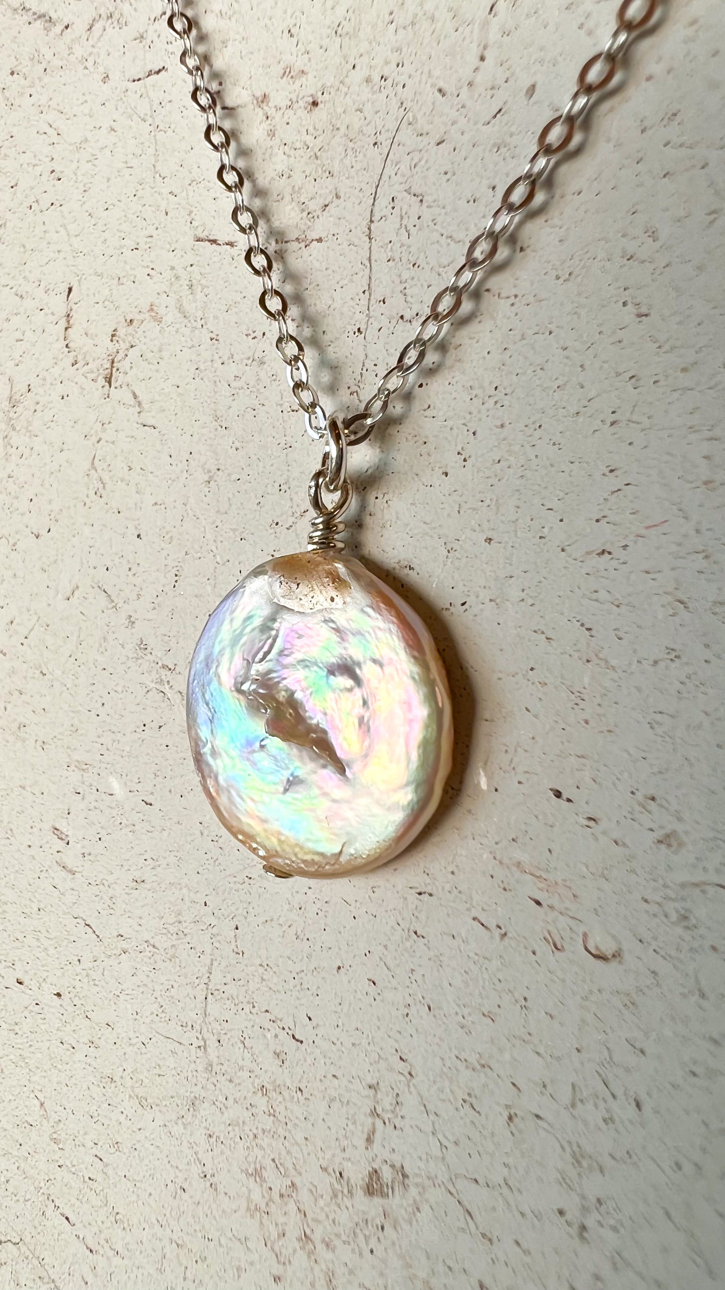 Coin Pearl Pendant Sterling Silver Necklace Perfect for Layering