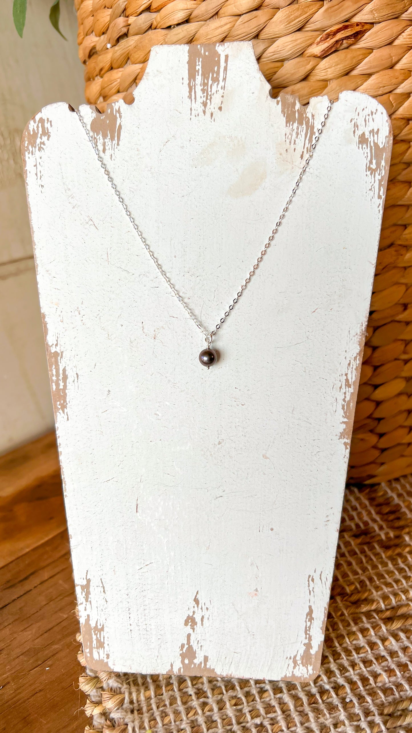 Black Pearl Single Drop Pendant Sterling Silver Necklace Perfect for Layering