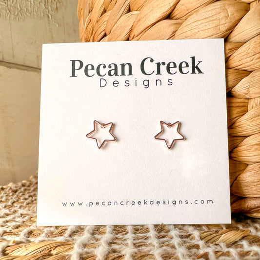 Silver Hollow Star Earrings