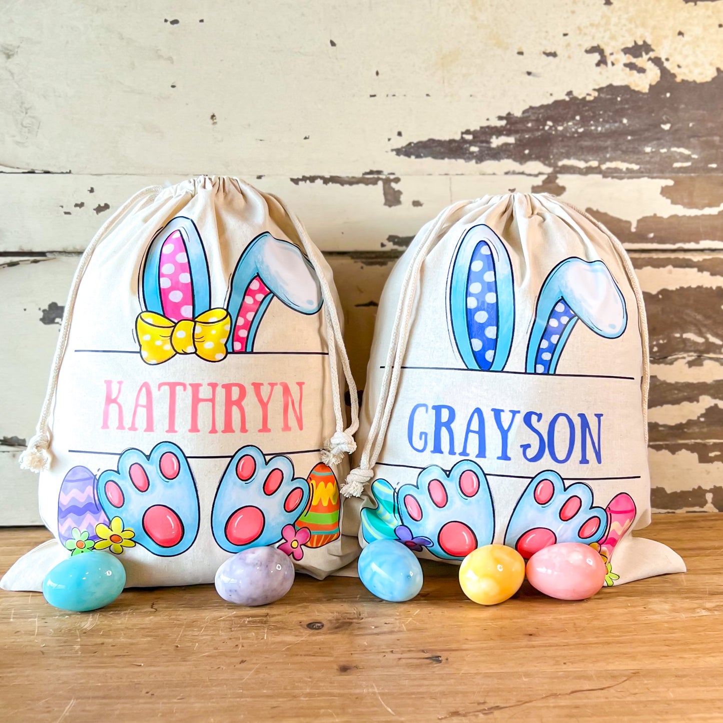 Customized Canvas Drawstring Easter Bunny Bag/Basket