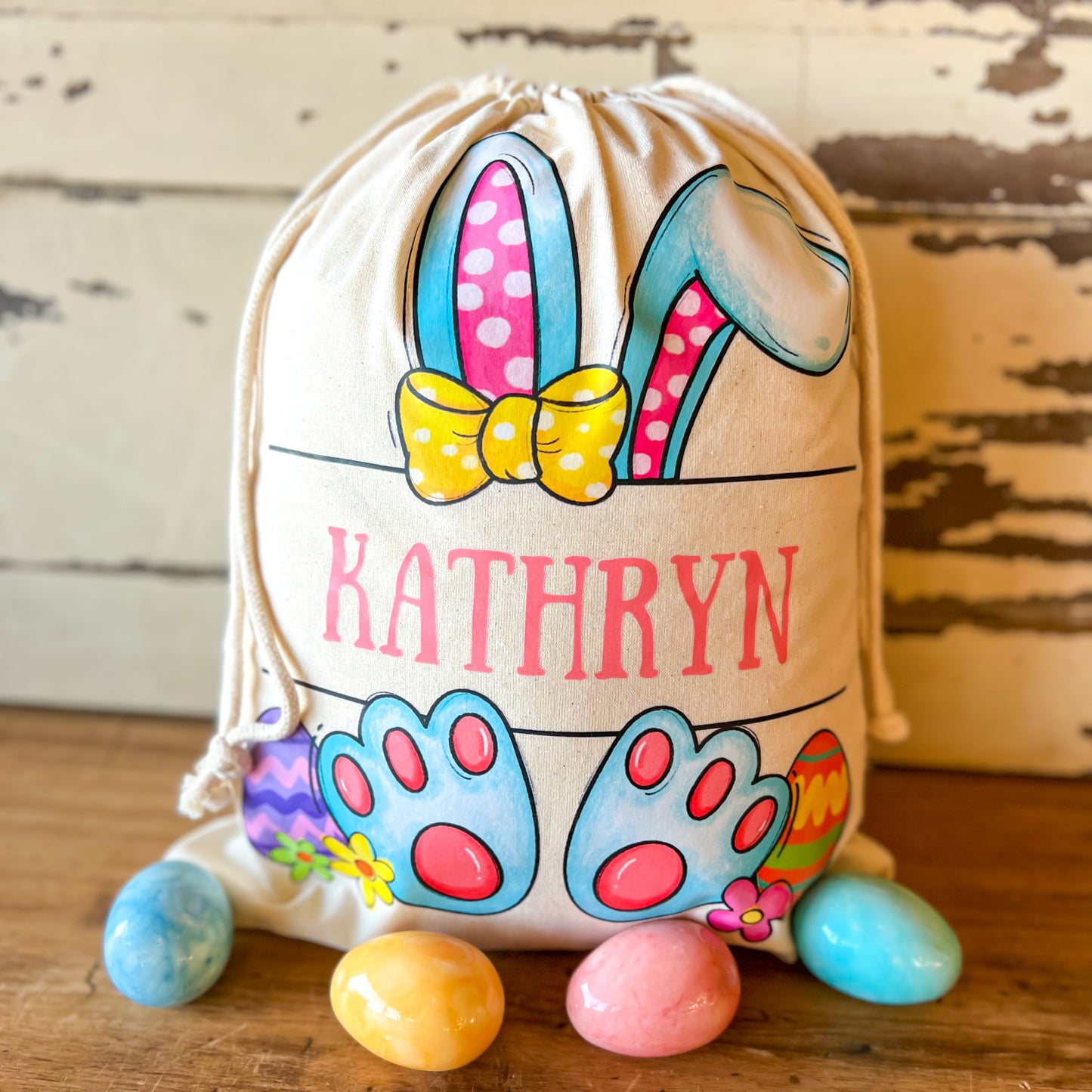 Customized Canvas Drawstring Easter Bunny Bag/Basket