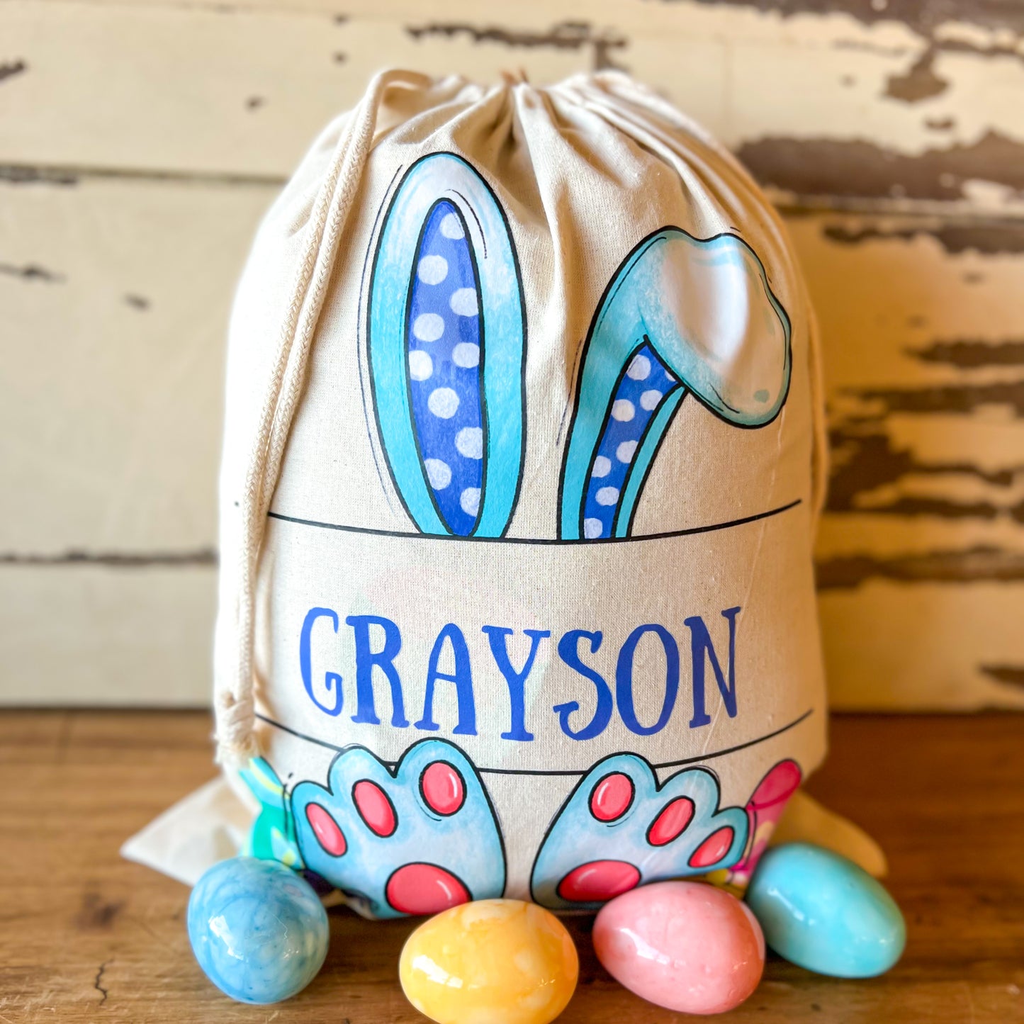 Customized Canvas Drawstring Easter Bunny Bag/Basket