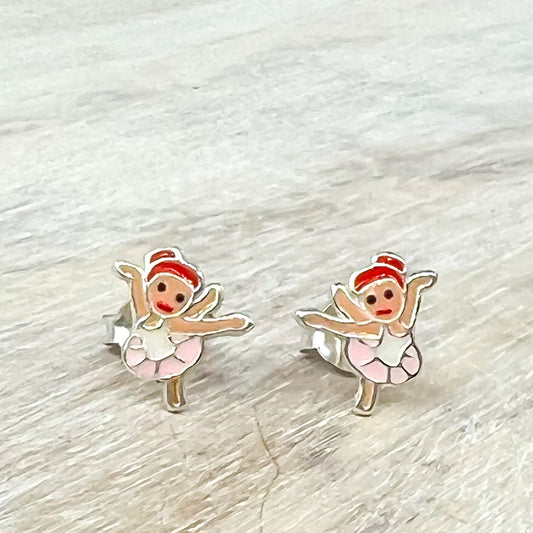 Ballerina with Red Hair Sterling Silver Earrings