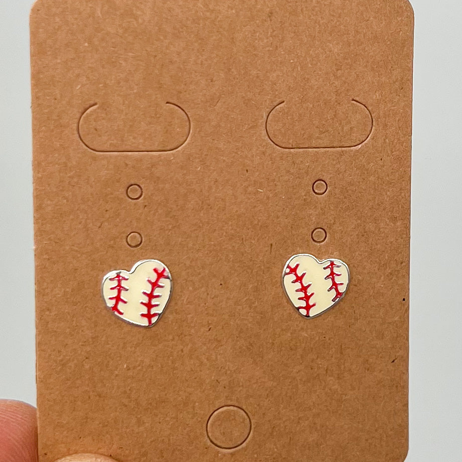 Softball Heart Earrings 925 Sterling Silver Hypoallergenic Earrings for Little Girls