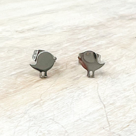 Silver Tone Stainless Steel Chick Earring