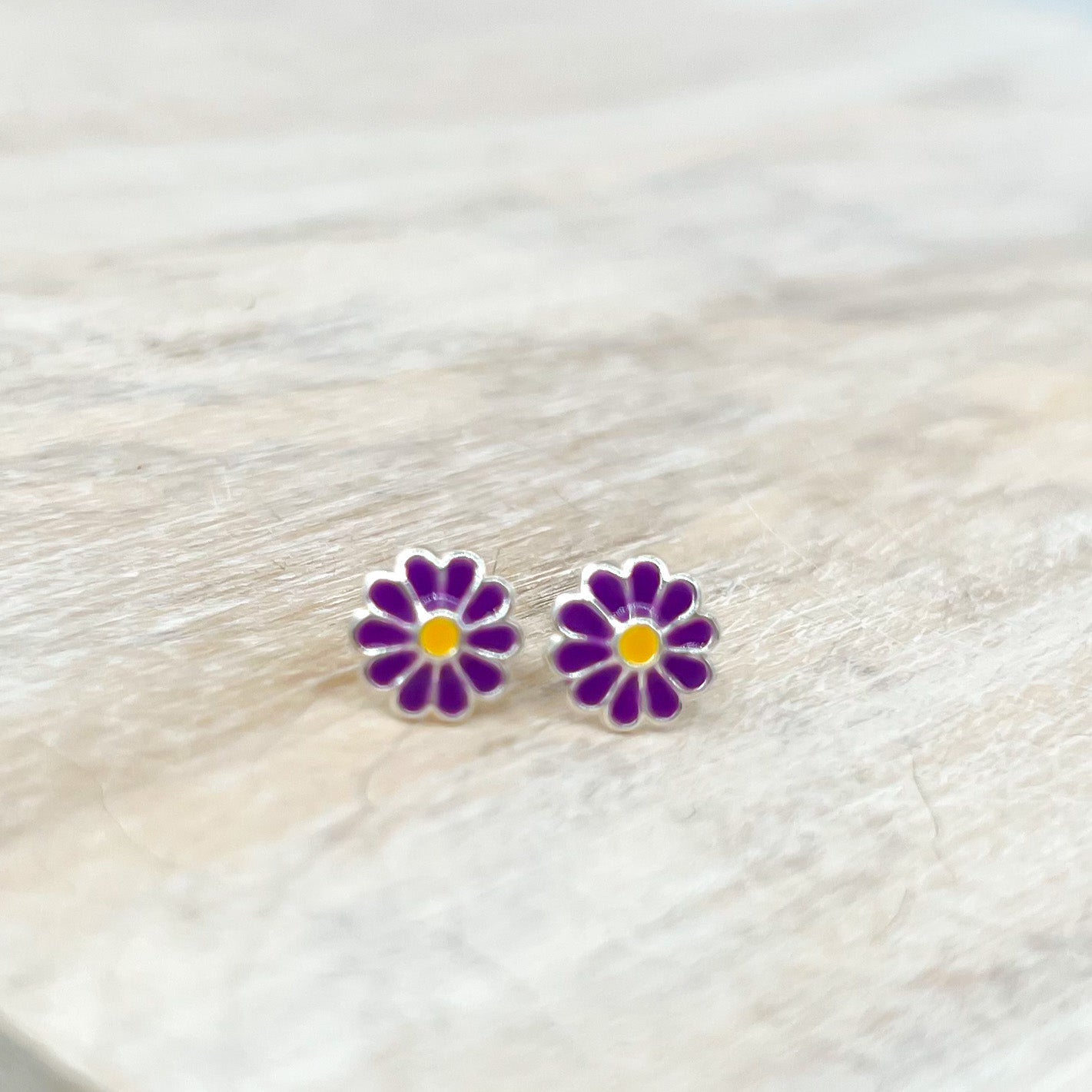 Dark Purple Daisy Sterling Earrings