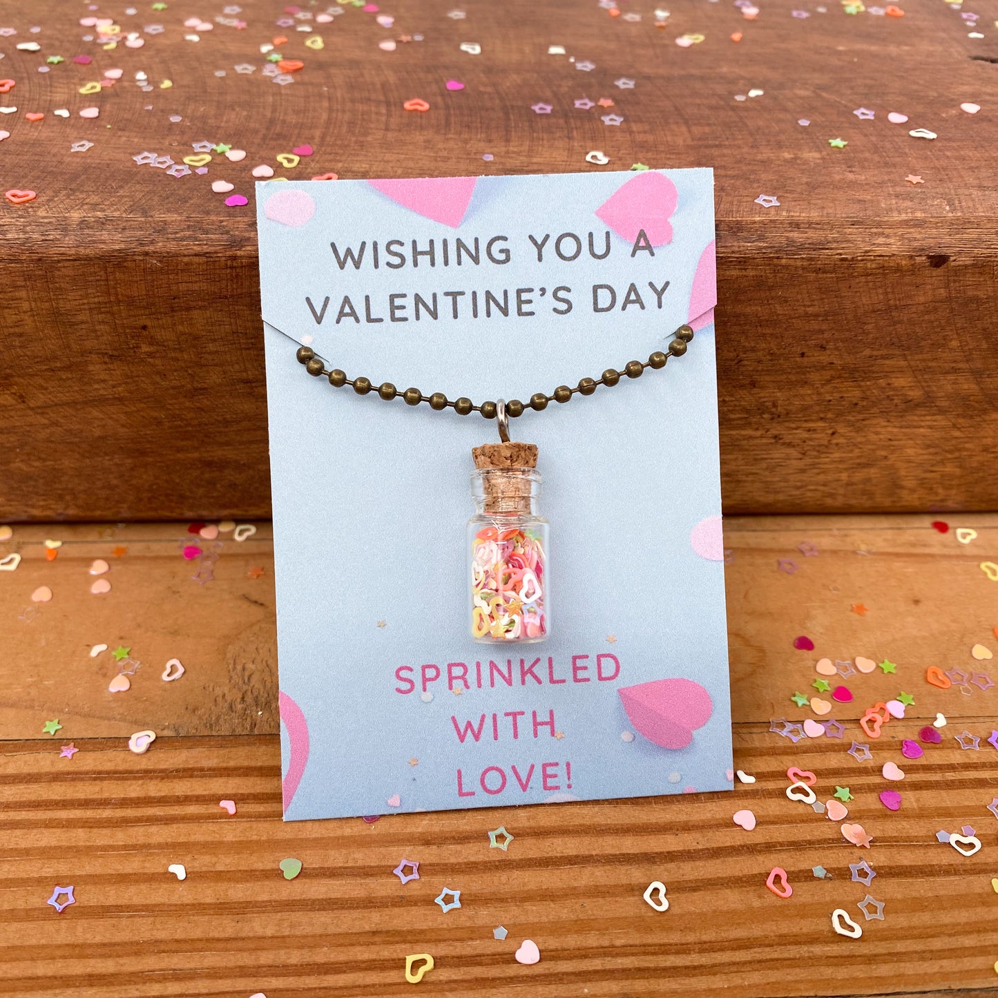 Valentine's Glitter Jar Necklace with Card