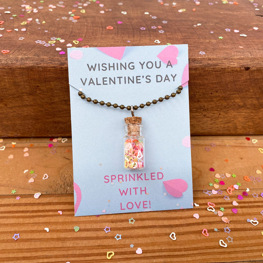 Valentine's Glitter Jar Necklace with Card