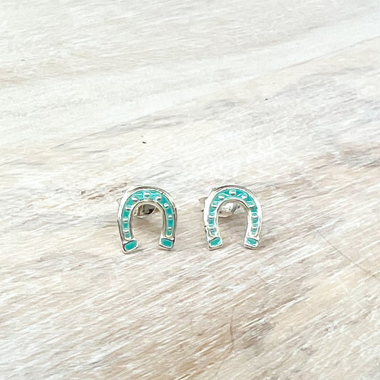 Blue Horseshoe Sterling Earrings