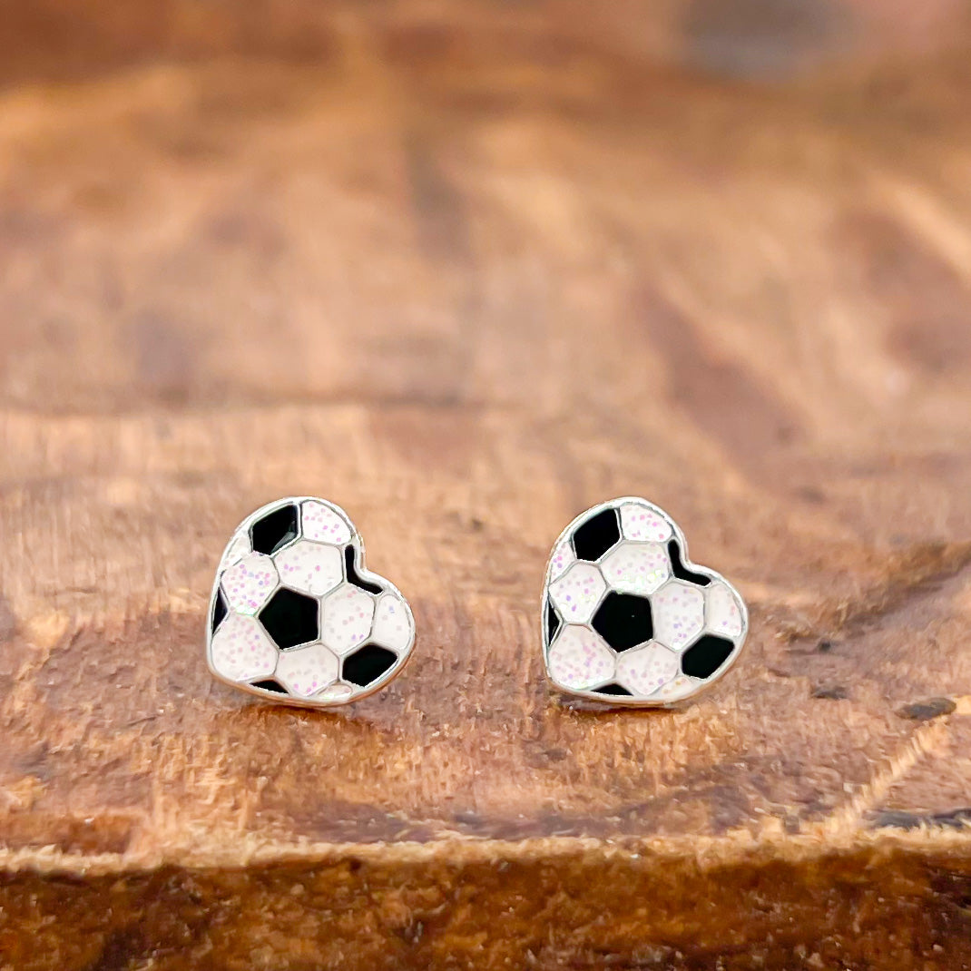 Heart Shaped Soccer Ball Earrings 925 Sterling Silver Hypoallergenic Earrings for Little Girls