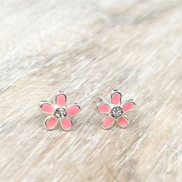 Pink flower with Rhinestone Sterling Silver
