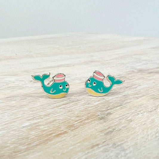 Teal Whale Sterling Silver Earrings