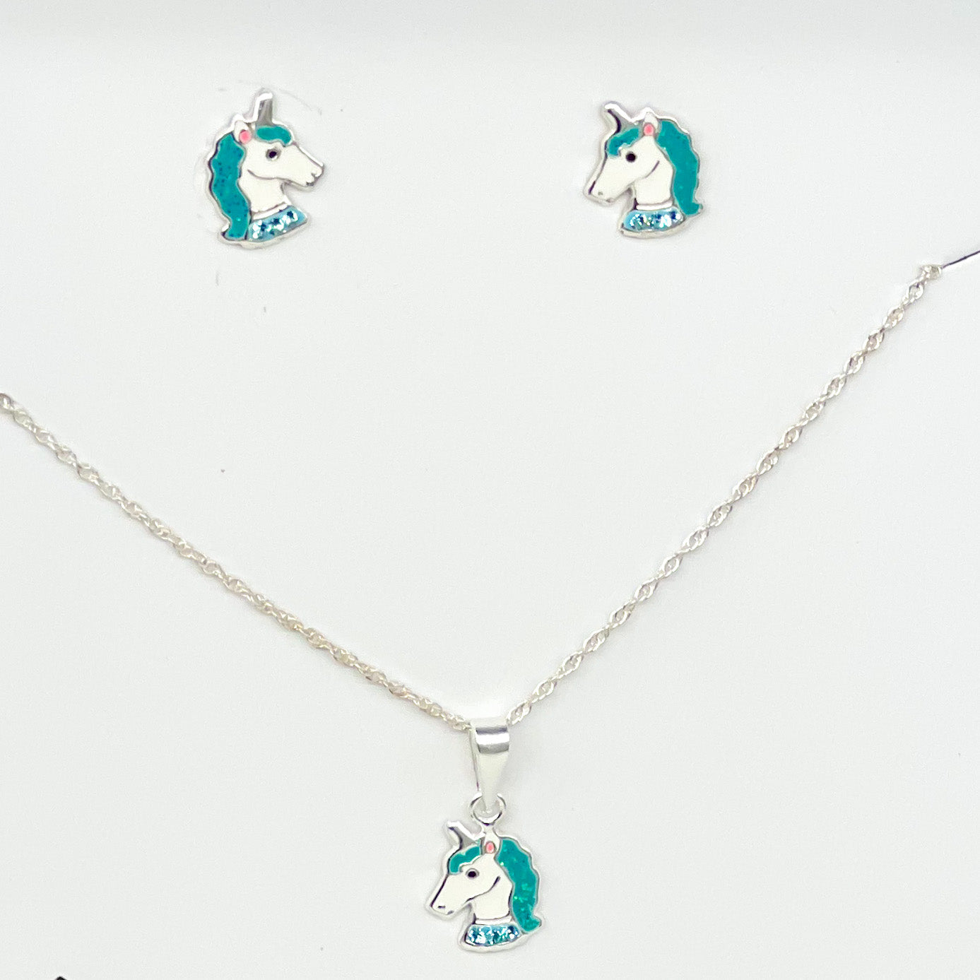 Teal Unicorn Sterling Silver Earrings