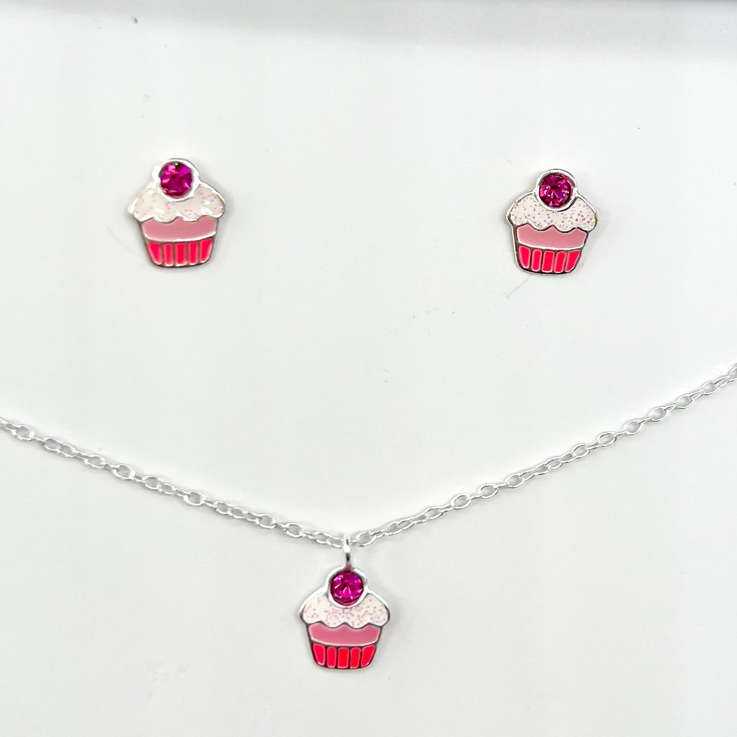 Cupcake Sterling Necklace Set