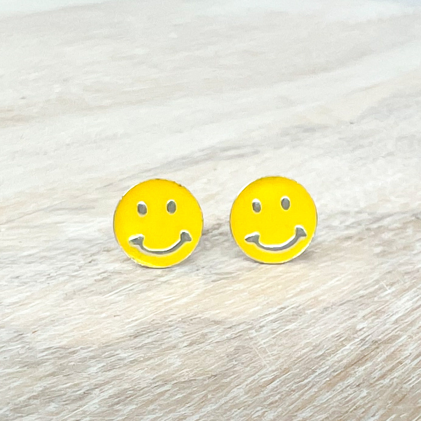 Yellow Smiley Face Sterling Silver Earrings