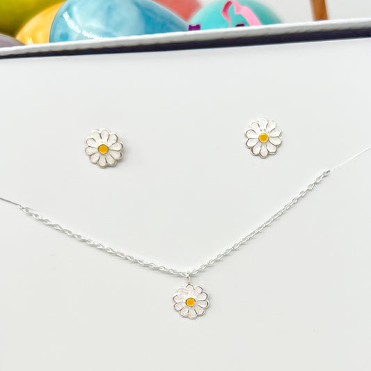 White Glitter Daisy Sterling Silver Earrings