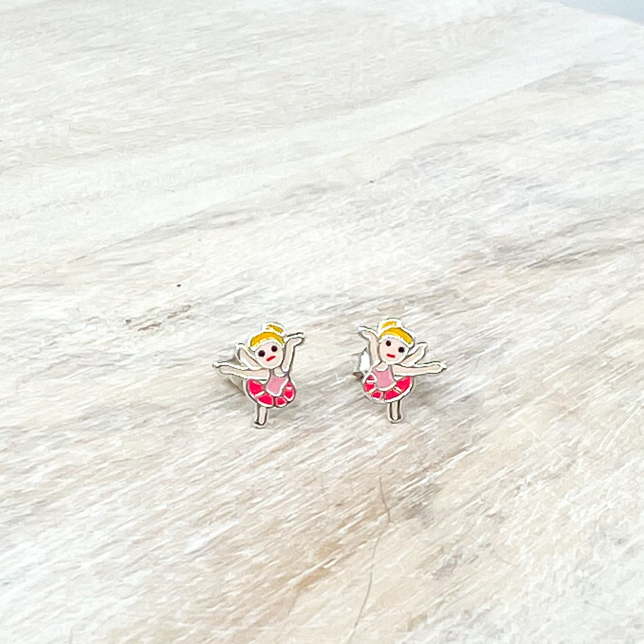 Pink Ballerina with Blonde Hair Sterling Earrings