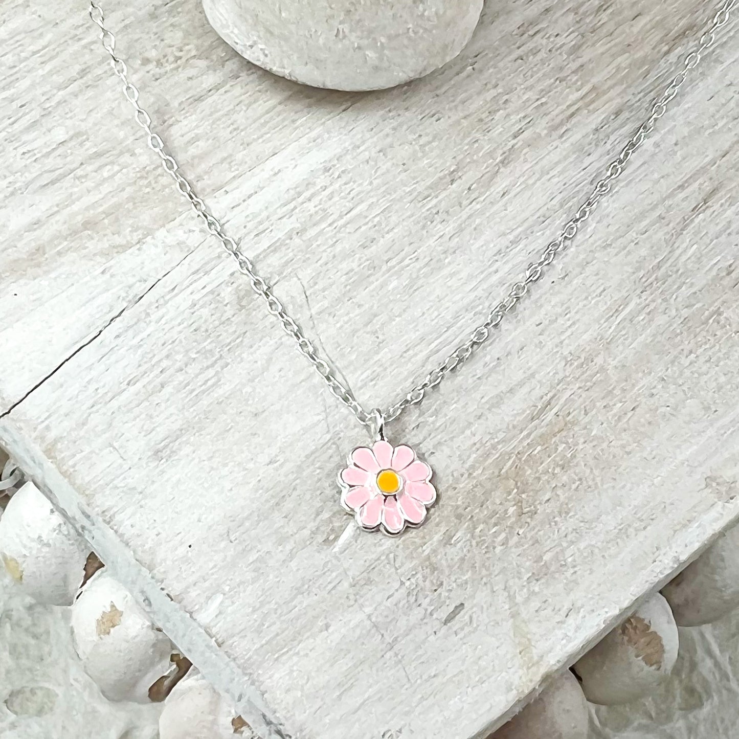 Pink Daisy Sterling Necklace