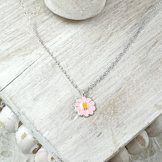 Pink Daisy Sterling Necklace