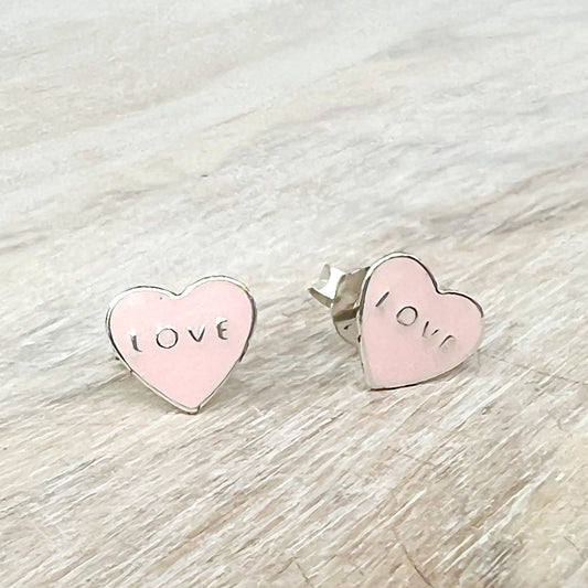 Pink Love Hearts Sterling Silver Earrings