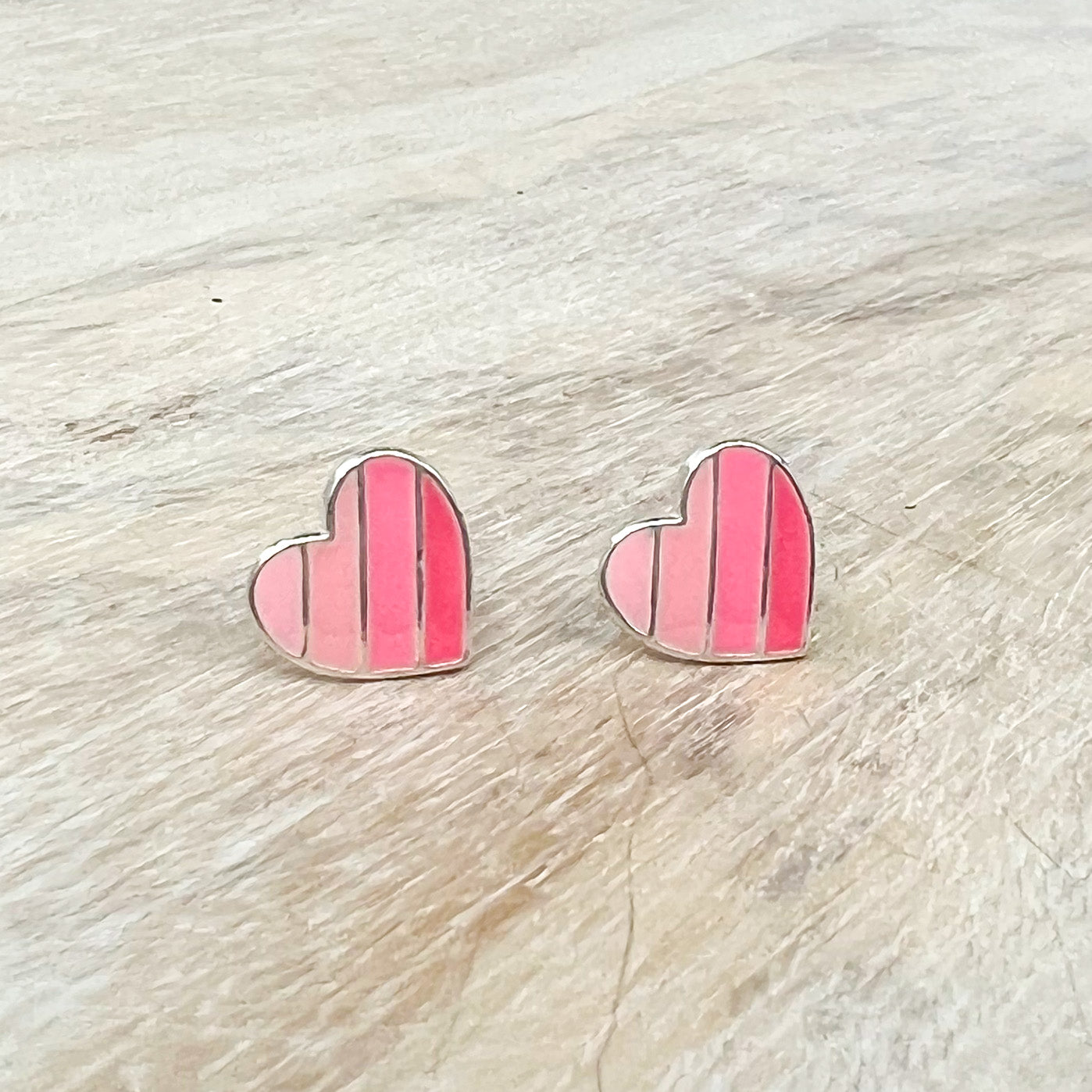 Striped Pink Heart Sterling Earrings