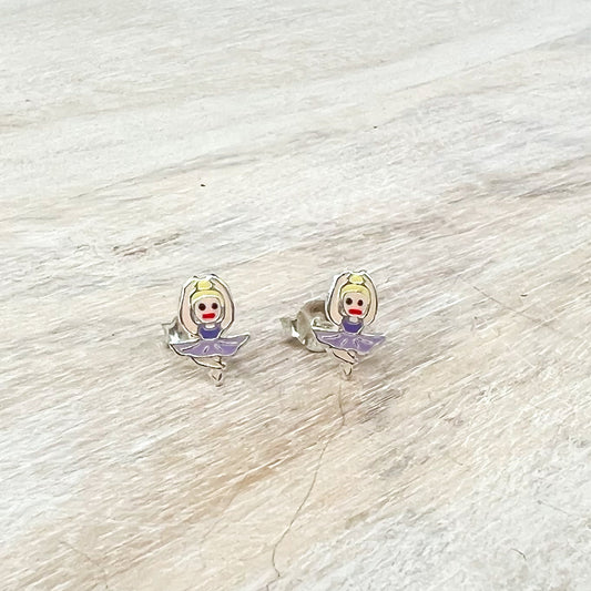 Purple Ballerina with Blonde Hair Sterling Earrings