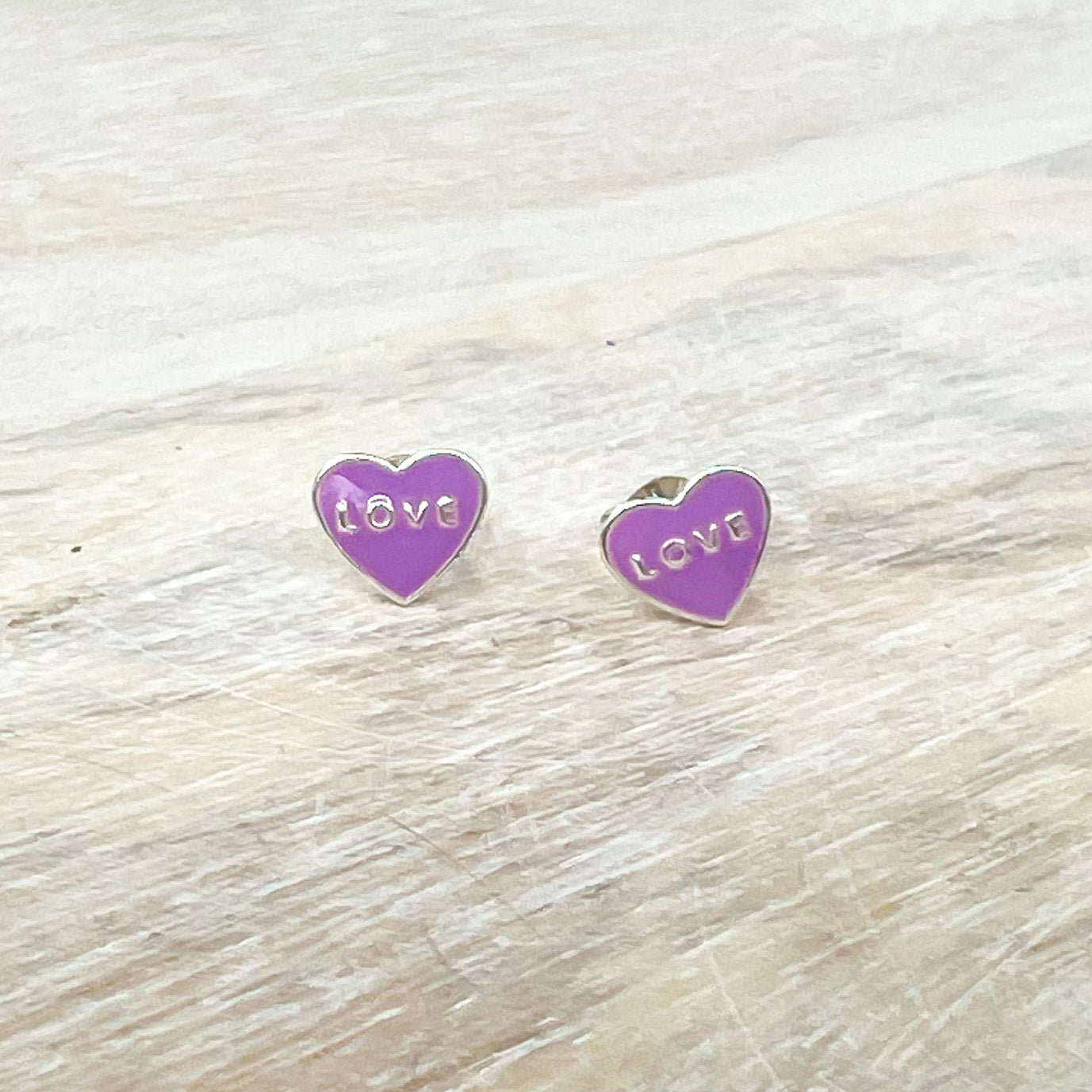 Purple Love Hearts Sterling Earrings