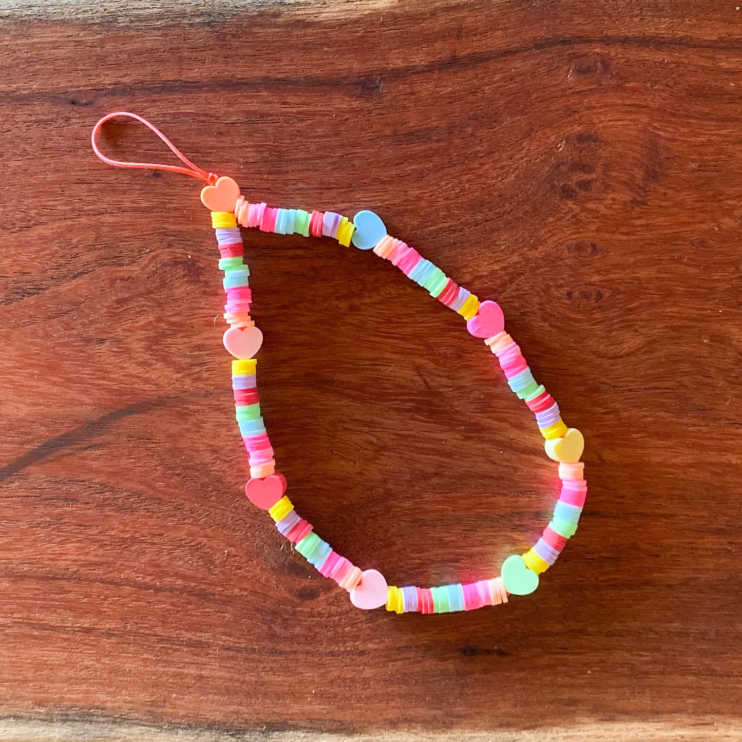 Multicolored Phone Case Lanyard with Solid Colored Heart in