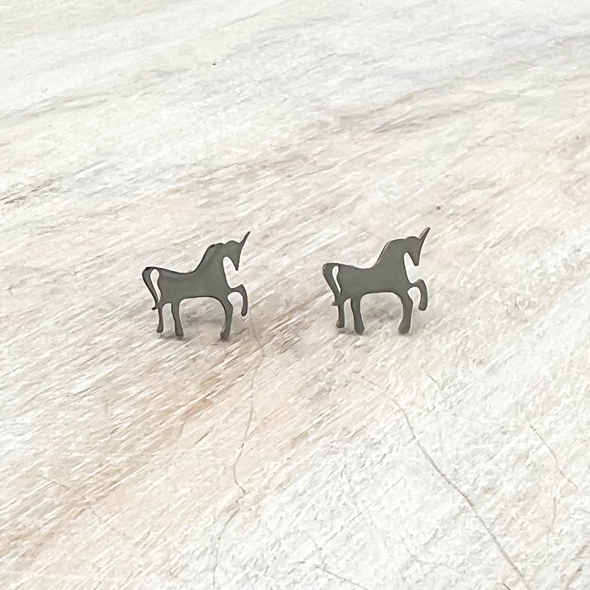 Silver Tone Unicorn Stud Earring