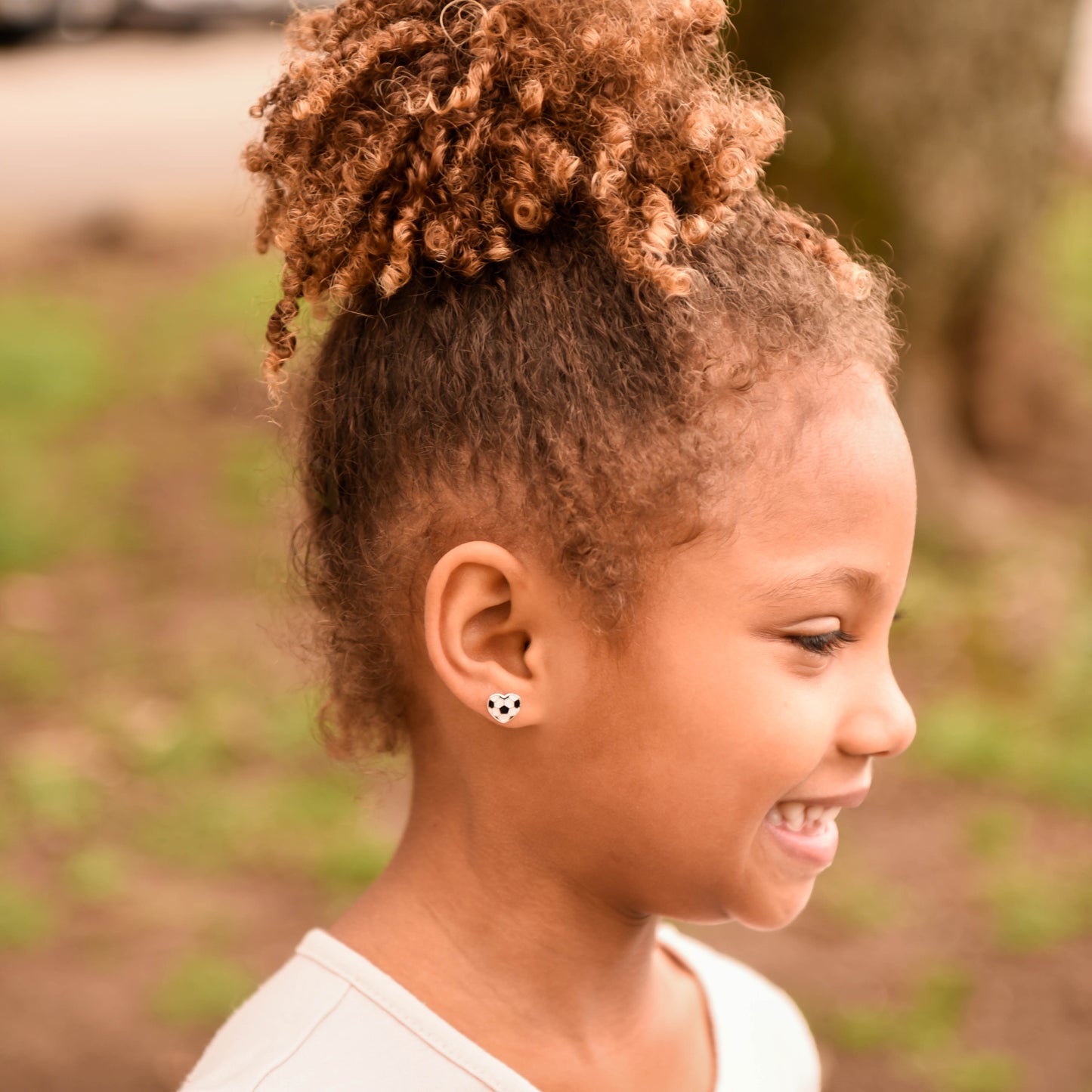 Heart Shaped Soccer Ball Earrings 925 Sterling Silver Hypoallergenic Earrings for Little Girls